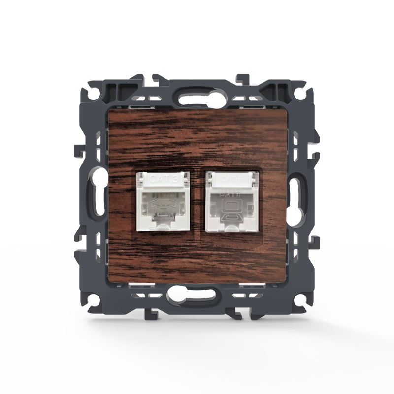 PRIME ΠΡΙΖΑ ΤΗΛΕΦΩΝΟΥ 1xRJ11 CAT3 IP20 & ΠΡΙΖΑ ΔΙΚΤΥΟΥ 1xRJ45 CAT6 UTP IP20 ΞΥΛΟ