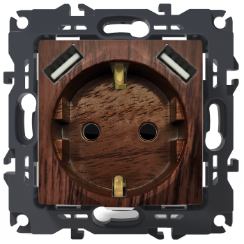 PRIME ΠΡΙΖΑ ΣΟΥΚΟ ΑΣΦΑΛΕΙΑΣ 1x2P+E 16A 250VAC & 2 USB 5VDC 3.1A IP20 ΞΥΛΟ