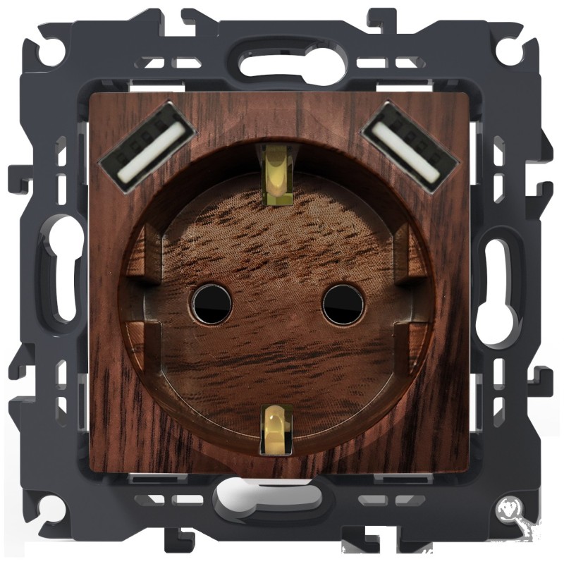 PRIME ΠΡΙΖΑ ΣΟΥΚΟ ΑΣΦΑΛΕΙΑΣ 1x2P+E 16A 250VAC & 2 USB 5VDC 3.1A IP20 ΞΥΛΟ