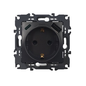 PRIME ΠΡΙΖΑ ΣΟΥΚΟ ΑΣΦΑΛΕΙΑΣ 1x2P+E 16A 250VAC & 2*USB (TYPE A+C)  5VDC 3A IP20 ΑΝΘΡΑΚΙ 