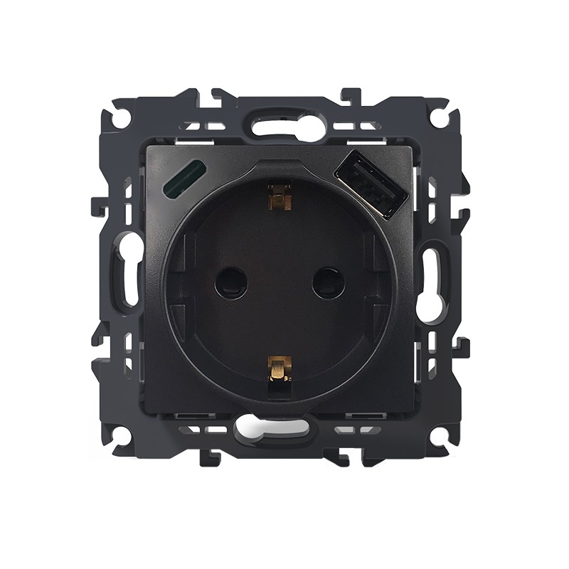 PRIME ΠΡΙΖΑ ΣΟΥΚΟ ΑΣΦΑΛΕΙΑΣ 1x2P+E 16A 250VAC & 2*USB (TYPE A+C)  5VDC 3A IP20 ΑΝΘΡΑΚΙ 