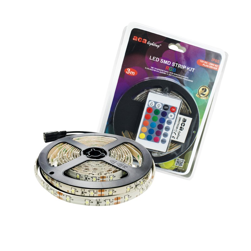 LED SMD STRIP KIT 3M IP65 RGB WITH REMOTE CONTROL & 12V DC PLUG DRIVER