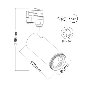 WHITE LED COB TRACK LUMINAIRE AIMY 30W 4000K 4WIRES 25-50° 3100LM 230V Ra80 WHITE LED COB TRACK LUMINAIRE AIMY 30W 4000K 4WIRES 25-50° 3100LM 230V Ra80
