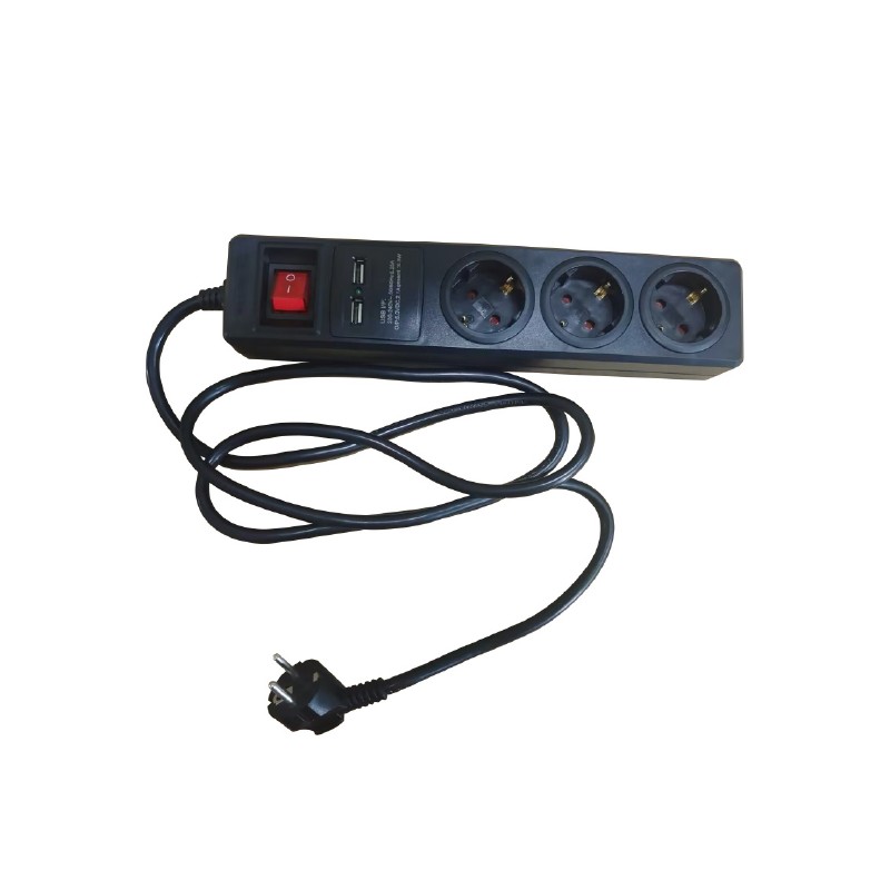 ΠΟΛΥΠΡΙΖΟ 3 ΣΟΥΚΟ ΑΣΦΑΛΕΙΑΣ ΜΕ ΔΙΑΚΟΠΤΗ+2USB 16A IP20 ΜΕ ΚΑΛΩΔΙΟ H05VV-F 3x1.5mm2 / ΚΑΘ ΜΗΚΟΥΣ 1.5m