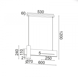 ^ΚΡΕΜΑΣΤΟ Φ/Σ LED 1XGU10+ 12W LED 3000K 960LM ΑΠΟΧΡ.ΜΑΥΡΟΥ ΜΑΡΜΑΡΟΥ ΜΕΤ/ΚΟ 60Χ7ΧΗ120CM LINEA