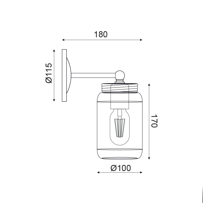 NETTO ΕΠΙΤΟΙΧΟ Φ/Σ 1ΧΕ27 ΜΑΥΡΟ ΜΕΤΑΛΛΙΚΟ+ΓΥΑΛΙ Φ10Χ18Χ22CM BERY