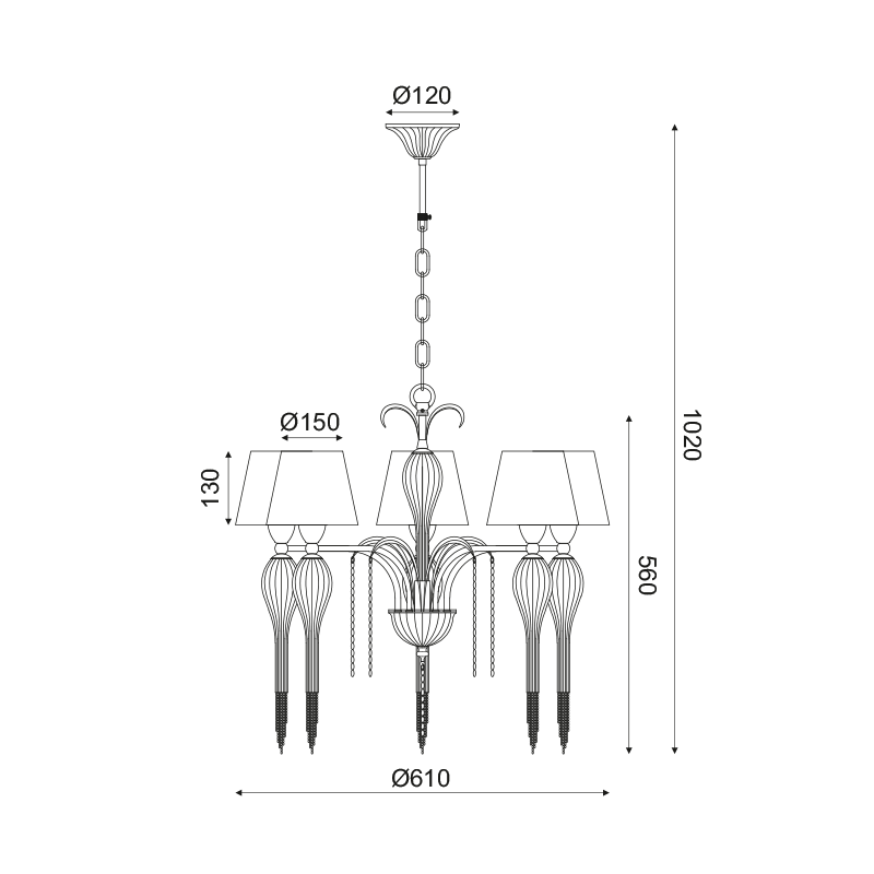 NETTO ΚΡΕΜ Φ/Σ 5ΧΕ14 ΜΕΤΑΛ. ΜΑΥΡ+ΑΜΠΑΖ+ΓΥΑΛ+ΑΛΥΣ CHROME Φ61ΧΗ102CM PALERMO
