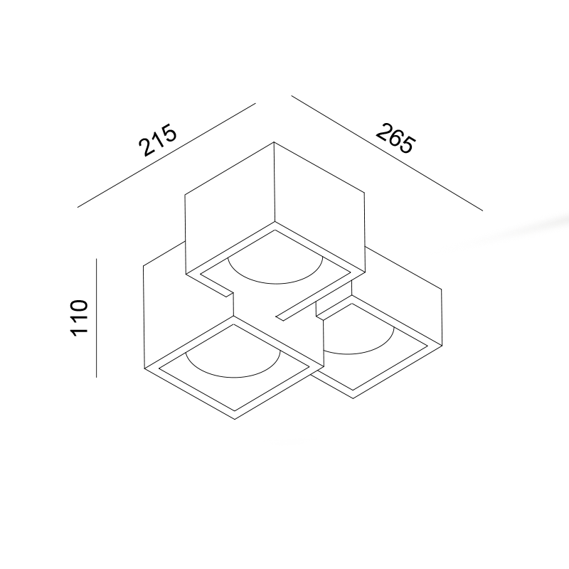 ΓΥΨΙΝΟ 3 ΤΕΤΡΑΓΩΝA Φ/Σ ΟΡΟΦΗΣ ΦΥΣΙΚΟ 215*165*110 GENI 3*GX53