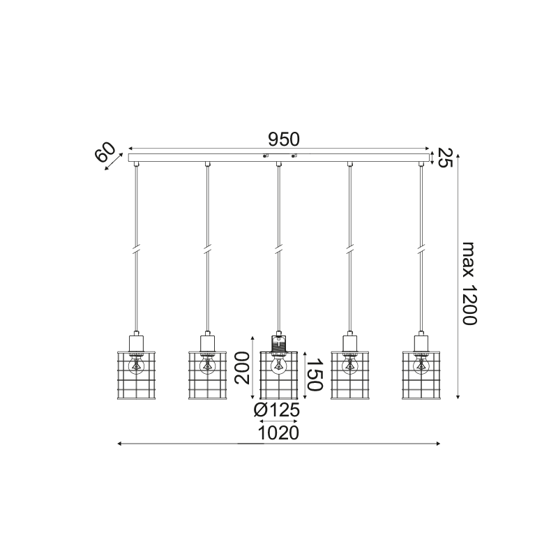 NETTO ΚΡΕΜΑΣΤΟ Φ/Σ 5ΧΕ27 ΜΕΤΑΛΛΙΚΟ ΛΕΥΚΟ ΣΚΟΥΡΙΑ 100Χ12,2ΧΗ120CM DUBLIN