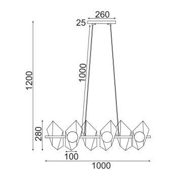 ^ΚΡΕΜΑΣΤΟ Φ/Σ 6ΧG9 ΧΡΥΣΟ/ΜΑΥΡΟ ΜΕΤ/ΚΟ + ΓΥΑΛΙ 100Χ26ΧΗ120CM POLYGON