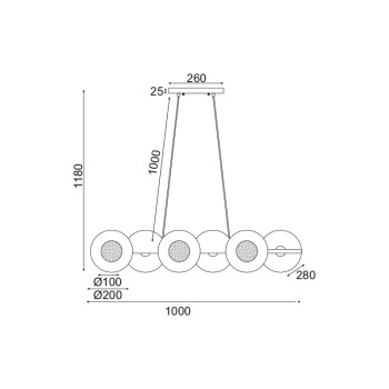 ^ΚΡΕΜΑΣΤΟ Φ/Σ 6ΧG9 ΟΡΕΙΧΑΛΚΟ/ΜΑΥΡΟ ΜΕΤ/ΚΟ + ΓΥΑΛΙ 100X27ΧΗ118CM LAYLA