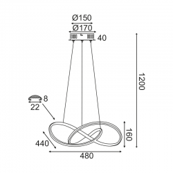 ^ΚΡΕΜΑΣΤΟ Φ/Σ LED 48W 3000K 2880LM ΟΡΕΙΧΑΛΚΟ ΑΛΟΥΜΙΝΙΟ 48Χ44XΗ120CM GORDIUS