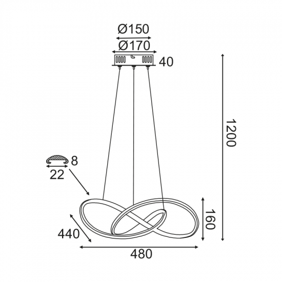 ^ΚΡΕΜΑΣΤΟ Φ/Σ LED 48W 3000K 2880LM ΧΡΩΜΙΟ ΑΛΟΥΜΙΝΙΟ 48Χ44XΗ120CM GORDIUS