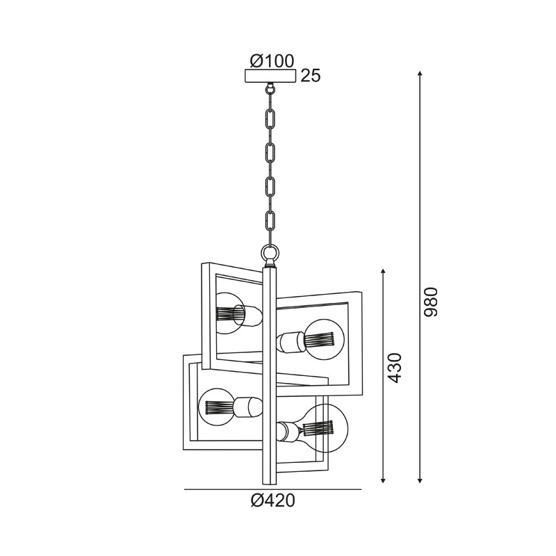 ΚΡΕΜΑΣΤΟ 4ΧΕ27 ΜΑΥΡΟ ΜΕΤΑΛΛΙΚΟ Φ42ΧΗ98CM SIRIUS