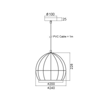 ΜΕΤΑΛΛΙΚΟ ΚΡΕΜΑΣΤΟ Φ/Σ ΜΑΥΡΟ ΠΛΕΓΜΑ Φ24χΗ23cm PROMETHEUS