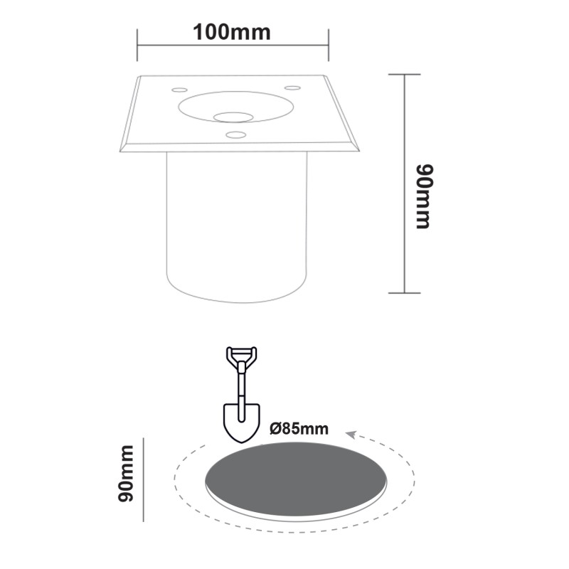 ^LED SQUARE COB INGROUND SPOT LUMINAIRE 7W 450LM 3000K 45° 230V AC IP67 RA80 30.000hrs ^LED SQUARE COB INGROUND SPOT LUMINAIRE 7W 450LM 3000K 45° 230V AC IP67 RA80 30.000hrs