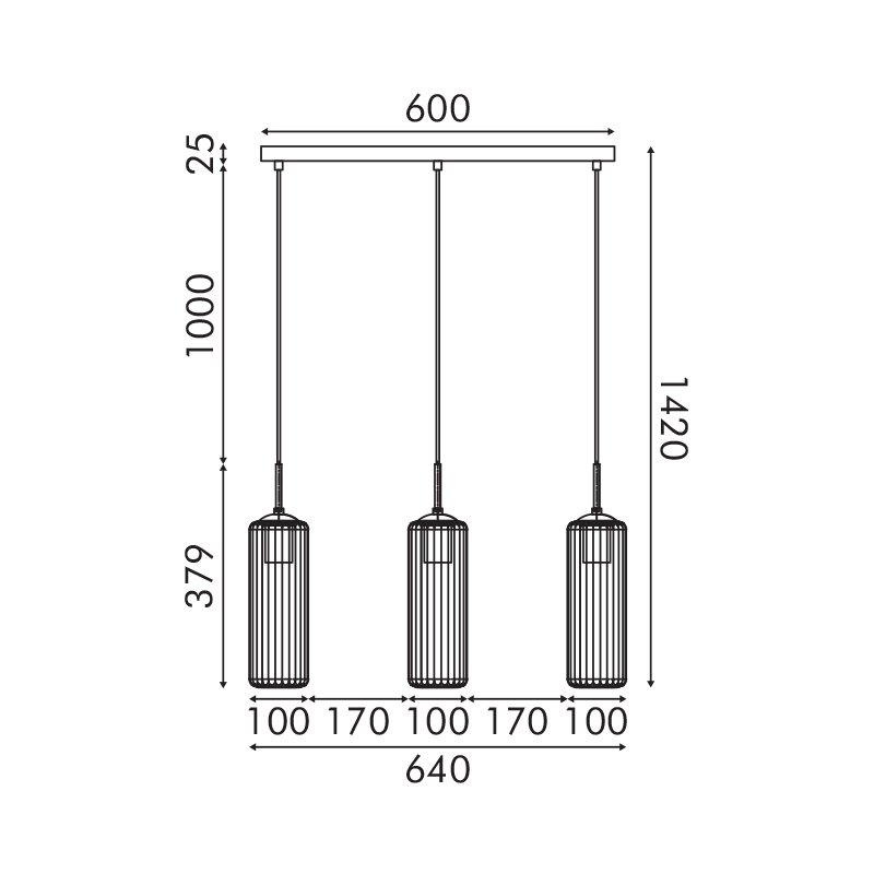 FAME-ΦΩΤΙΣΤΙΚΟ ΚΡΕΜΑΣΤΟ ΜΑΥΡΟ ΓΥΑΛΙΝΟ ΣΥΜΒΑΤΙΚΟ ΙΡ20 3xΕ27 L640xW100xH1420mm