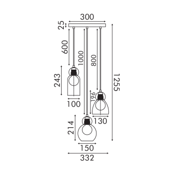 JULIETTE-ΦΩΤΙΣΤΙΚΟ ΚΡΕΜΑΣΤΟ ΟΡΕΙΧΑΛΚΙΝΟ ΓΥΑΛΙΝΟ ΣΥΜΒΑΤΙΚΟ ΙΡ20 3xΕ27 330XH1255mm