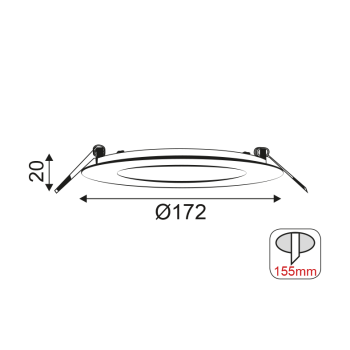 NETTO ROUND NM REC. LED SLIM PANEL 14W 3000K 950Lm 230V Φ172 Ra80