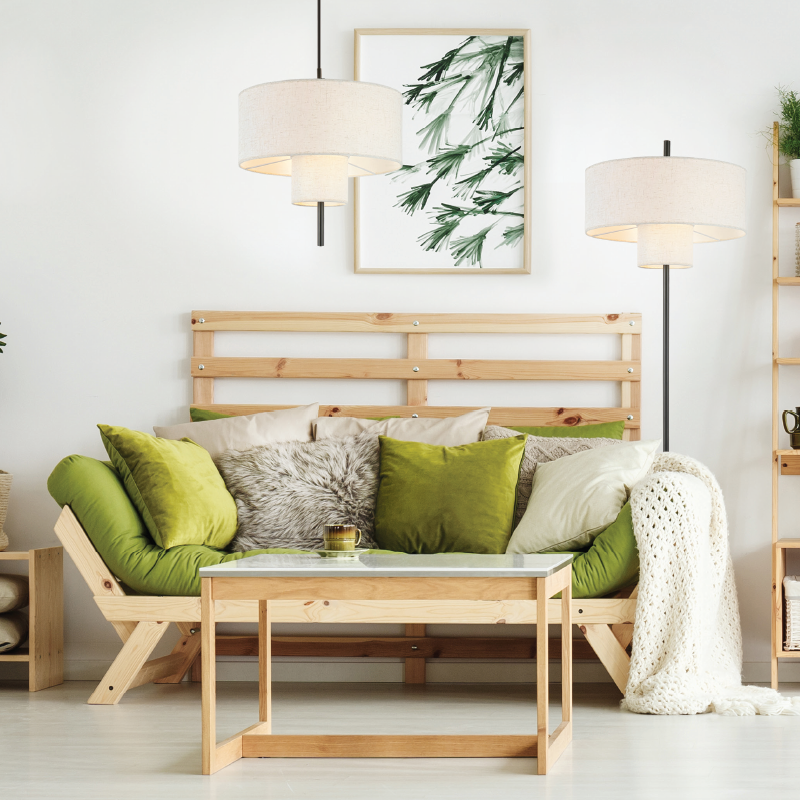 ΔΑΠΕΔΟΥ ΜΑΥΡΟ ΜΕΤΑΛΛΟ ΔΥΟ ΕΠΙΠΕΔΩΝ ΜΠΕΖ ΥΦΑΣΜΑΤΙΝΟ ΚΑΠΕΛΟ D46*H165cm 1*E27 ANAFI