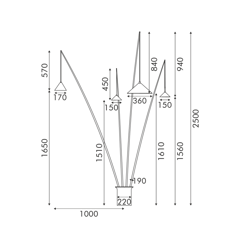 ΔΑΠΕΔΟΥ 4ΦΩΤΟ ΜΑΥΡΟ ΜΕΤΑΛΛΟ ΚΑΙ ΡΗΤΙΝΗ D100 H250cm 4ΧE27 DELIA