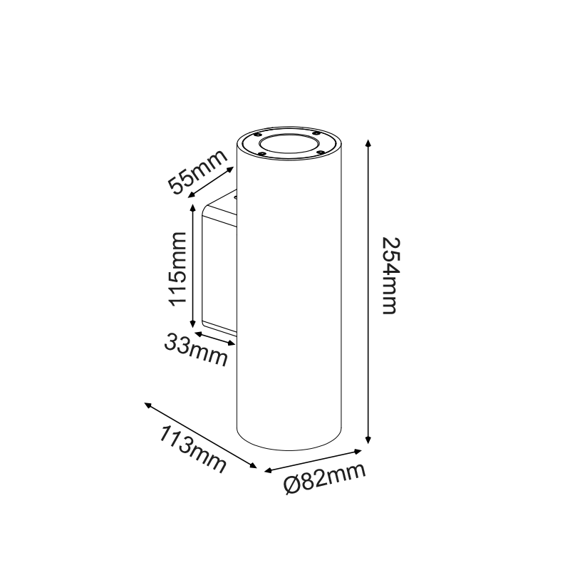 ^ΣΤΡΟΓΓΥΛΟ ΕΠΙΤΟΙΧΟ ΦΩΤΙΣΤΙΚΟ UP-DOWN IP65 2XGU10 ΜΑΥΡΟ ΤΣΙΜΕΝΤΟ