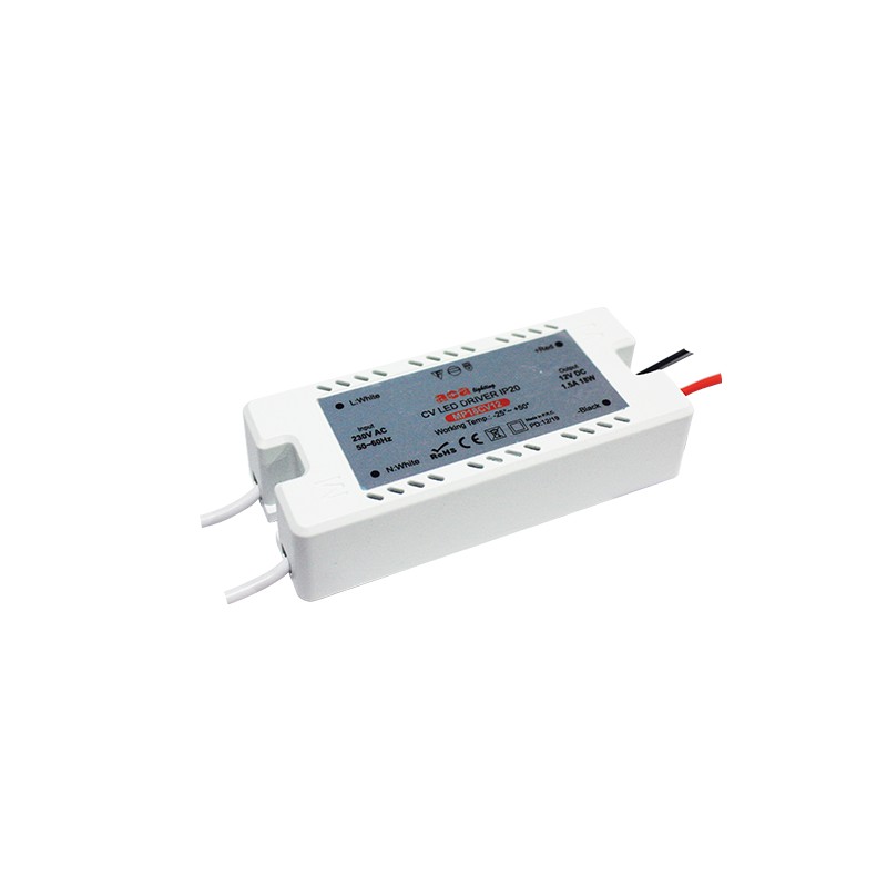^MINI PLASTIC CV LED DRIVER 18W 230V AC-12V DC 1.5A IP20 WITH CABLES ^MINI PLASTIC CV LED DRIVER 18W 230V AC-12V DC 1.5A IP20 WITH CABLES