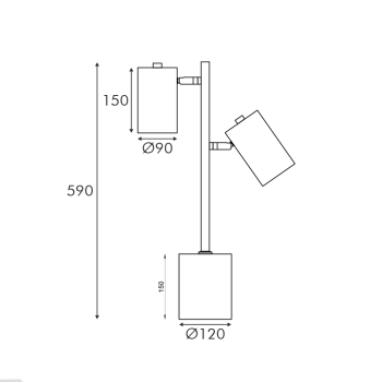 ΕΠΙΤΡΑΠΕΖΙΟ ΜΑΥΡΟ ΜΕΤΑΛΛΟ D12*H59cm 2ΧΕ27 KENNETH