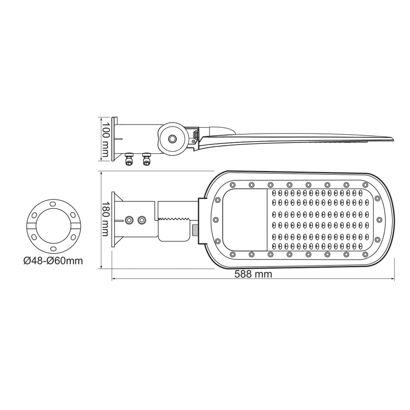LED STREET LUMINAIRE 60W 8400LM 4000K 140x90˚ CLASS I 230V AC IP66