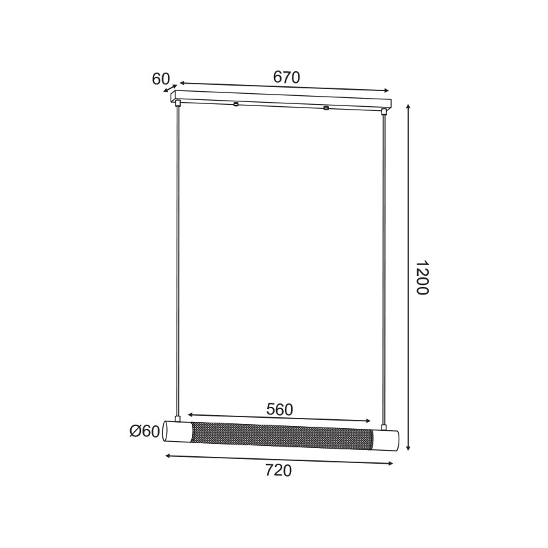 NETTO ΚΡΕΜΑΣΤΟ Φ/Σ 2ΧΕ27 ΜΑΥΡΟ ΜΕΤΑΛΛΙΚΟ 72Χ6XH120CM ALCATRAZ