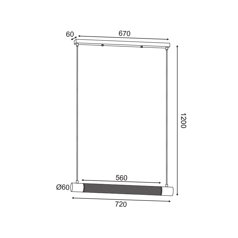 NETTO ΚΡΕΜΑΣΤΟ Φ/Σ 2ΧΕ27 ΜΑΥΡΟ ΜΕΤΑΛΛΙΚΟ 72Χ6XH120CM ALCATRAZ