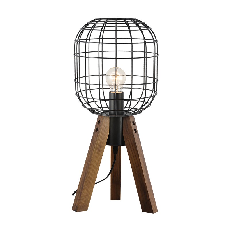 NETTO ΕΠΙΤΡΑΠΕΖΙΟ Φ/Σ 1ΧΕ27 ΜΕΤΑΛΛΙΚΟ ΜΑΥΡΟ+ΞΥΛΟ Φ25ΧΗ51,5CM PROMETHEUS