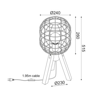 NETTO ΕΠΙΤΡΑΠΕΖΙΟ Φ/Σ 1ΧΕ27 ΜΕΤΑΛΛΙΚΟ ΜΑΥΡΟ+ΞΥΛΟ Φ25ΧΗ51,5CM PROMETHEUS