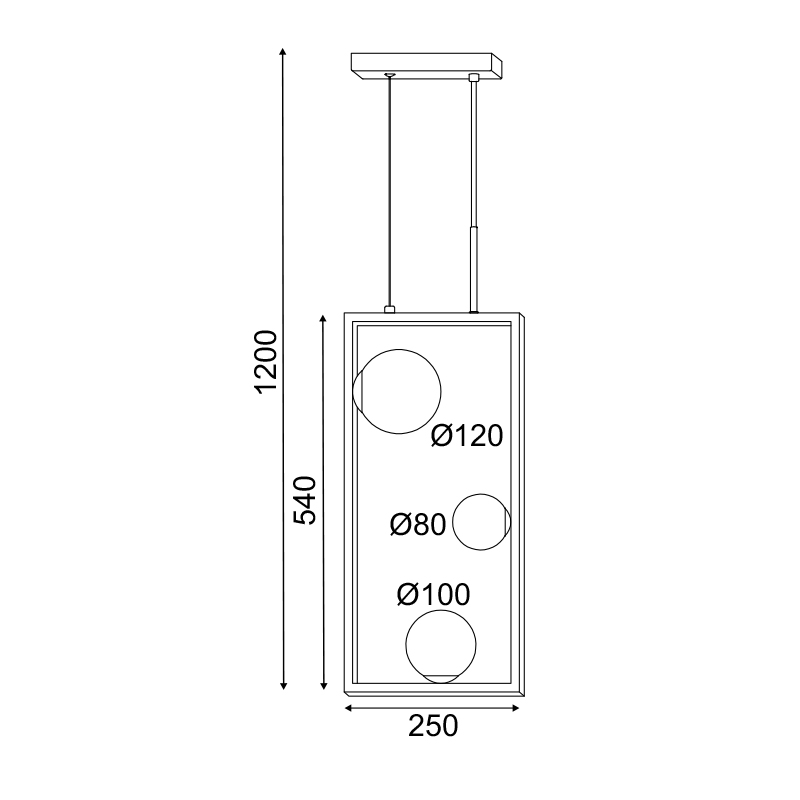 ^ΚΡΕΜΑΣΤΟ Φ/Σ 3xG9 QUADRO ΜΑΥΡΟ ΜΕΤ/ΚΟ +ΛΕΥΚΟ ΓΥΑΛΙ 25Χ12Χ120CM
