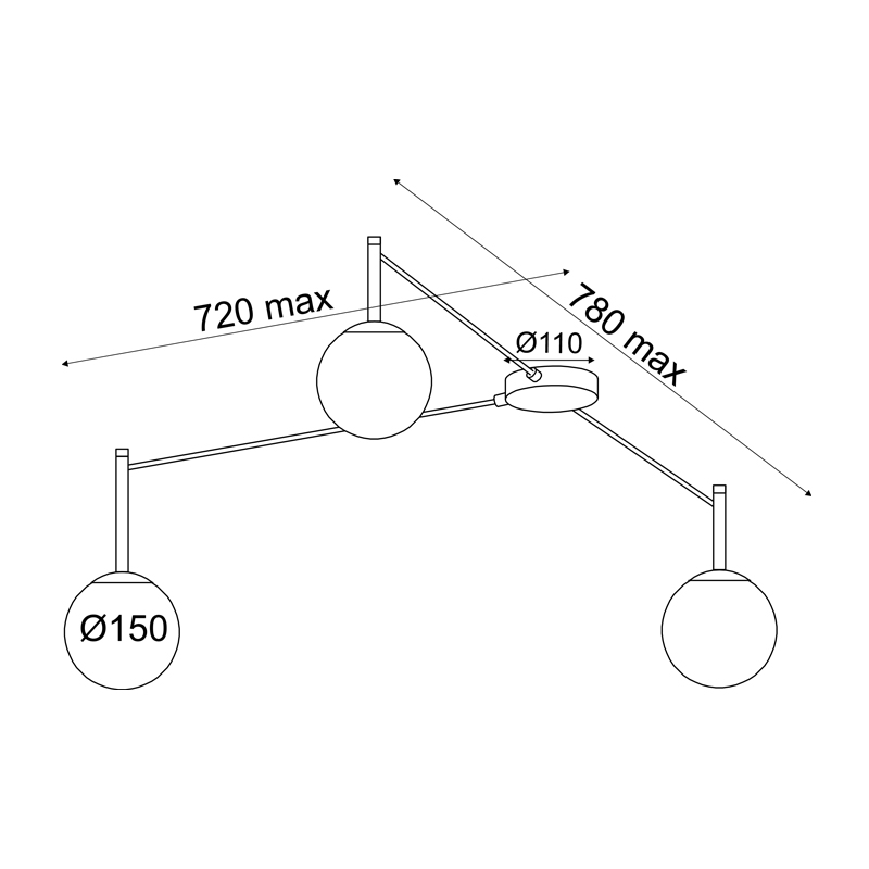^ΟΡΟΦΗΣ Φ/Σ 3xE14 TIRAMOLLA ΜΑΥΡΟ ΜΕΤ/ΚΟ + ΛΕΥΚΟ ΓΥΑΛΙ 78Χ72Χ32CM