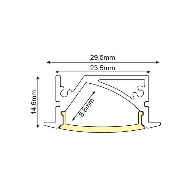 LEVI ALUMINUM PROFILE P191 WITH OPAL PC DIFFUSER 2m/pc