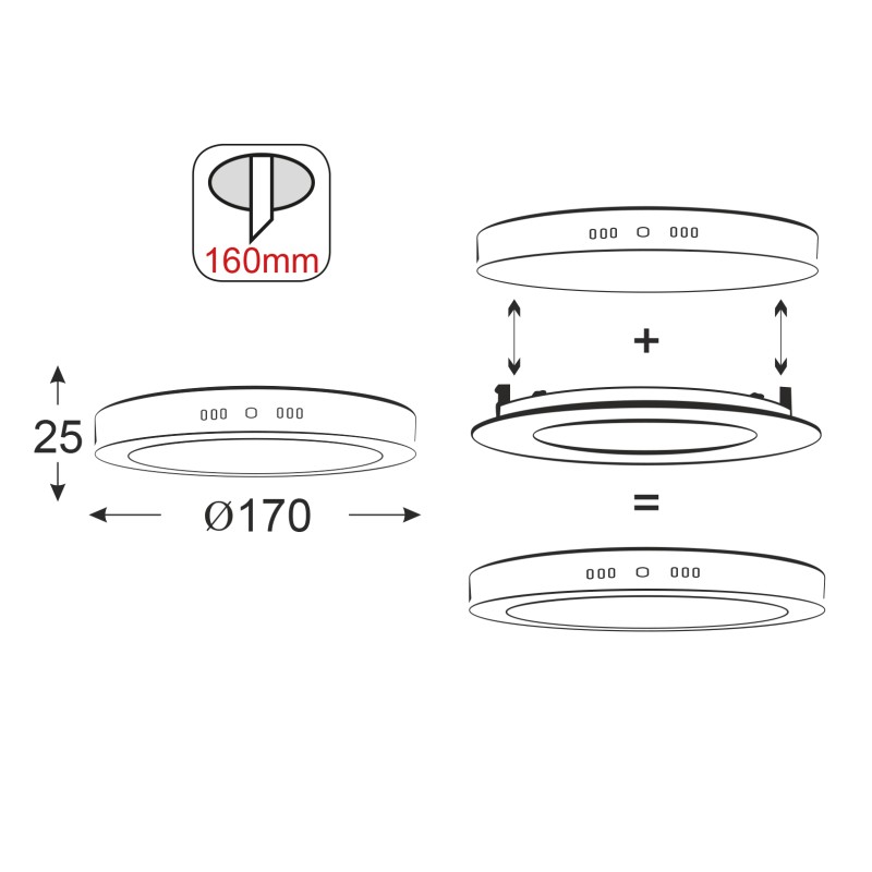 NETTO SILVER LED ROUND PC SLIM PANEL 14W 3000K 950Lm230V Φ170 Ra80