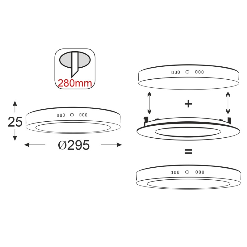 NETTO SILVER LED ROUND PC SLIM PANEL 26W 4000K 1880Lm230V Φ295Ra80