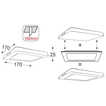 NETTO SILVER LED SQUARE SLIMPANEL 14W 3000K 950Lm230V 170X170 Ra80