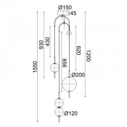 ΚΡΕΜΑΣΤΟ Φ/Σ LED 19W 3000K 1950LM AMELIA ΜΑΥΡΟ ΜΕΤ/ΚΟ+ΛΕΥΚΟ ΓΥΑΛΙ D37XH150CM