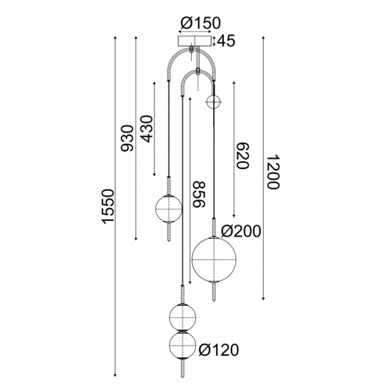 ΚΡΕΜΑΣΤΟ Φ/Σ LED 19W 3000K 1950LM AMELIA ΜΑΥΡΟ ΜΕΤ/ΚΟ+ΛΕΥΚΟ ΓΥΑΛΙ D37XH150CM