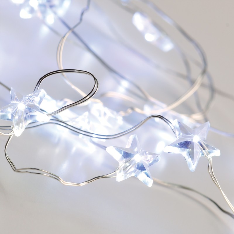 "STAR" Σχέδιο 20 LED ΛΑΜΠΑΚ ΣΕΙΡΑ ΨΥΧΡΟ ΛΕΥΚΟ ΑΣΗΜΙ ΚΑΛΩΔ ΧΑΛΚΟΥ & ΜΠΑΤΑΡ 2xAA IP20 2m+10cm 1.2W