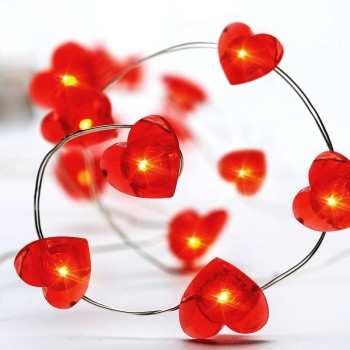 "RED HEART", 20 LED ΛΑΜΠ. ΧΑΛΚΟΥ, ΚΟΚΚΙΝΟ, ΑΣΗΜΙ. ΚΑΛ. & ΜΠΑΤ. 2xAA, IP20, 2M+10CM, 1.2W