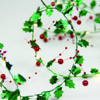 ^MISTLETOE BERRIES GARLAND 20 LED ΛΑΜΠ ΚΑΛΩΔΙΟ ΧΑΛΚΟΥ ΘΕΡΜΟ ΣΤΑΘΕΡΟ ΜΠΑΤ (2ΧΑΑ) 1,8m IP20 0,3m ΚΑΛ^