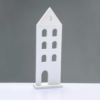^WOODEN DECORATIVE WHITE HOUSE  ΜΟΤΙΦ 11.5*5*33,5cm^