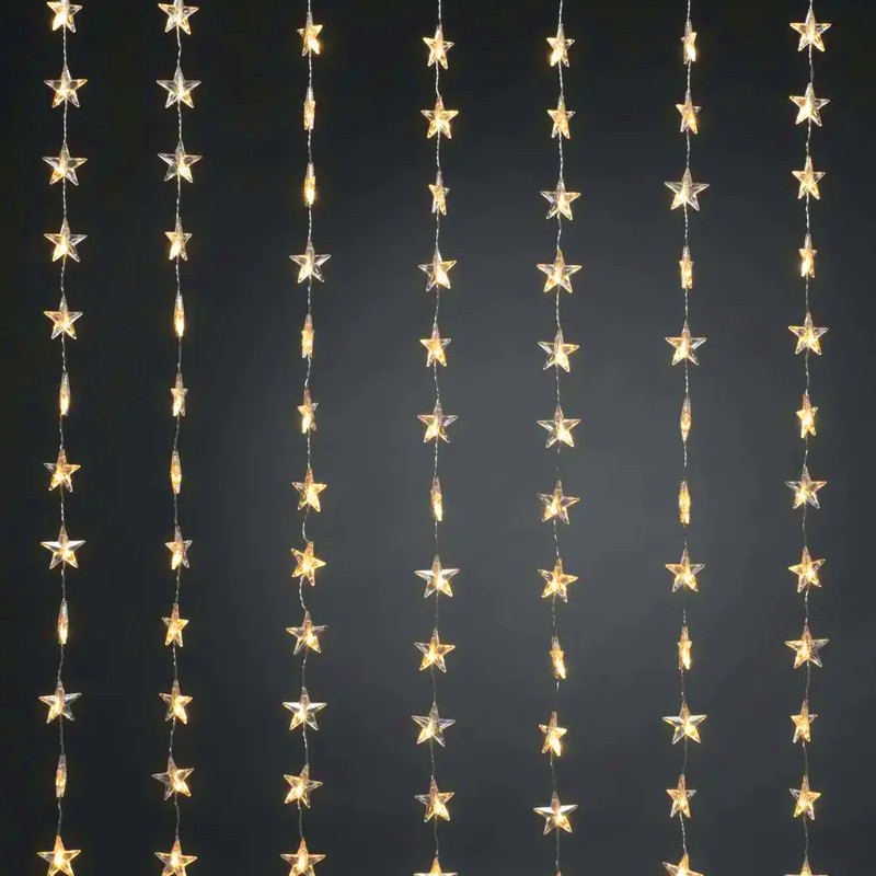 ^48LED ΛΑΜΠ ΚΟΥΡΤΙΝΑ ΑΣΤΕΡΙΑ 6,5cm ΘΕΡΜΟ ΛΕΥΚΟ ΑΝΤΑΠΤ & 8 ΠΡΟΓΡ IP44 120cm 5M ΠΡΑΣ ΚΑΛΩΔ
