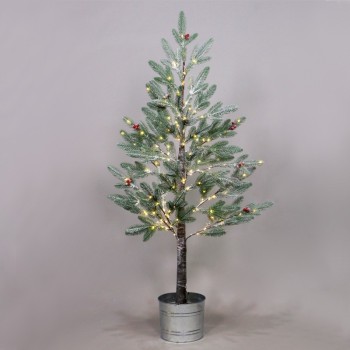 ^ SNOW FLOWER TREE WITH RED CHERRY&POT 168WW LED ΛΑΜΠΑΚ ΑΝΤΑΠ(4,5V)IP44 ΥΨ.120CM Ø20CM 3MΚΑΛΩΔ ΤΡΟΦ