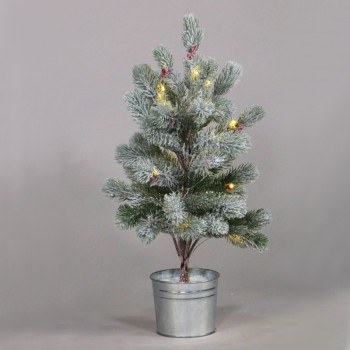 ^ “SNOW PINE TREE WITH RED CHERRY AND POT” 28 WW LED ΛΑΜΠΑΚ. IP20 3xAA ΥΨΟΣ 55cm Ø12,5cm