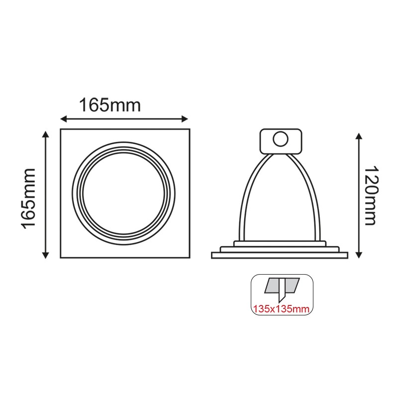 ^  ΣΠΟΤ AR111 XMS ΜΟΝΟ ΜΑΥΡΟ ΤΕΤΡΑΓΩΝΟ 165x165