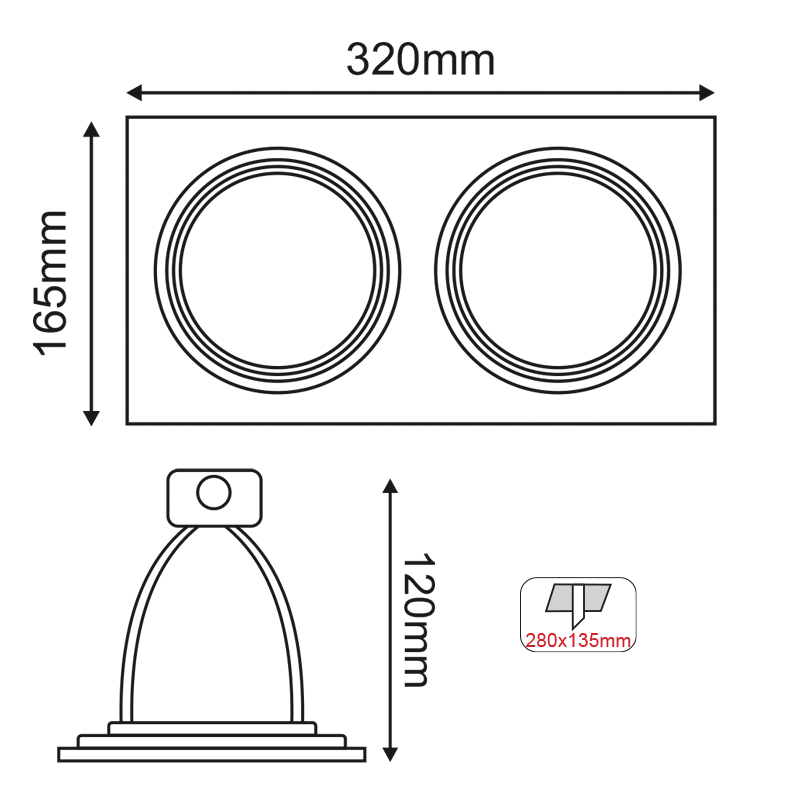 ^  ΣΠΟΤ AR111 XMS ΔΙΠΛΟ ΜΑΥΡΟ ΤΕΤΡΑΓΩΝΟ 320x165